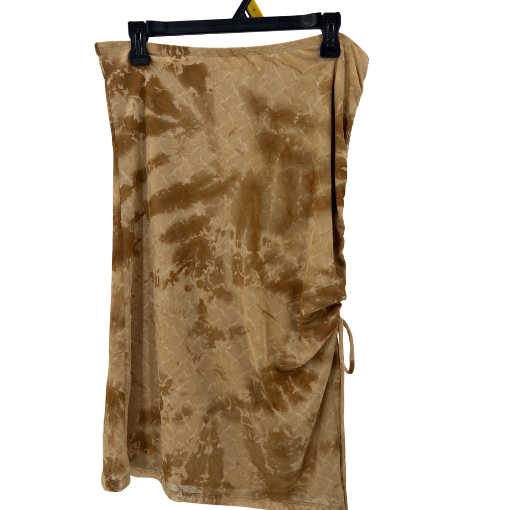 Rampage Brown Tie Dye Mesh Ruched Midi Skirt L Y2K Grunge Boho USA Made